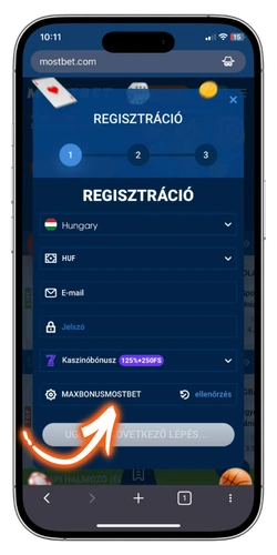 MostBet utalvány kód beírása a regisztrációs mezőbe