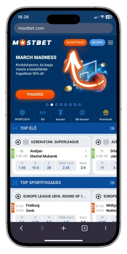 Mostbet hivatalos weboldal megnyitása és regisztrációs gomb megkeresése