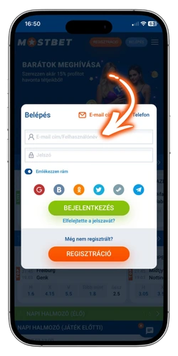 Mostbet belépési ablak e-mail és jelszó megadásához